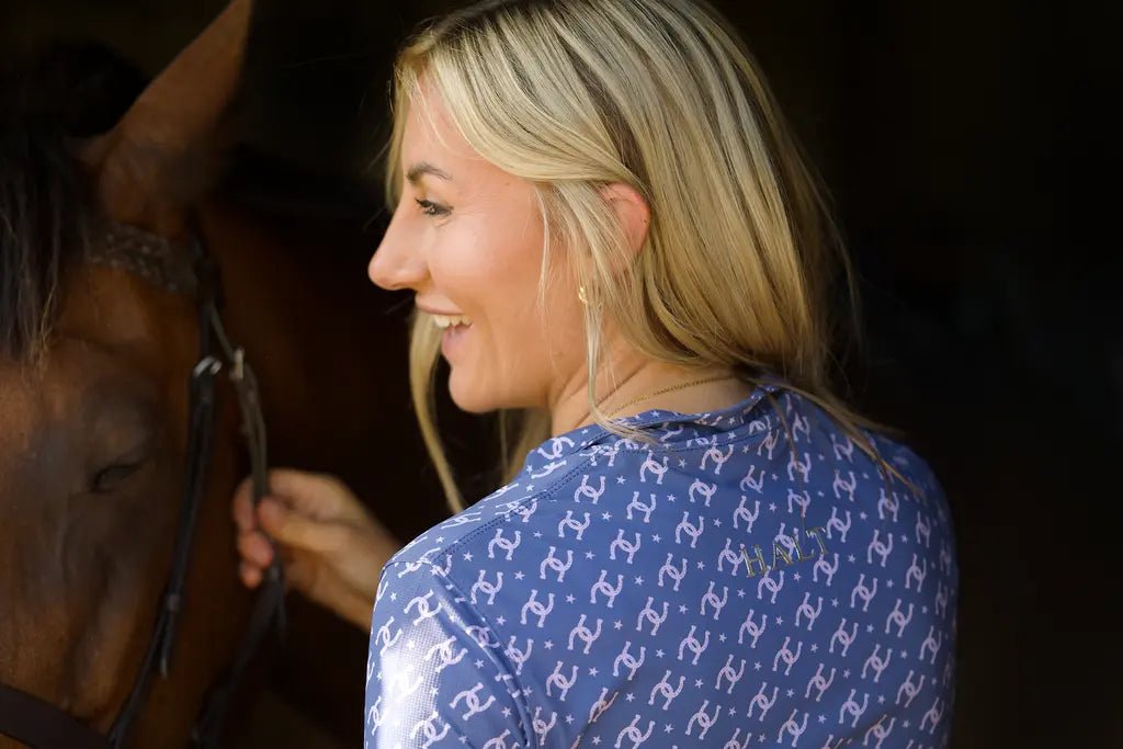 Cowgirl Technical Horse Tiding T-Shirt - navy and lilac - Halt Equestrian