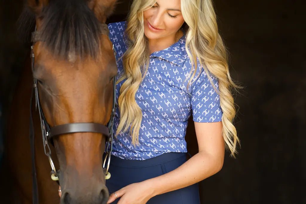 Cowgirl Technical Horse Tiding T-Shirt - navy and lilac - Halt Equestrian