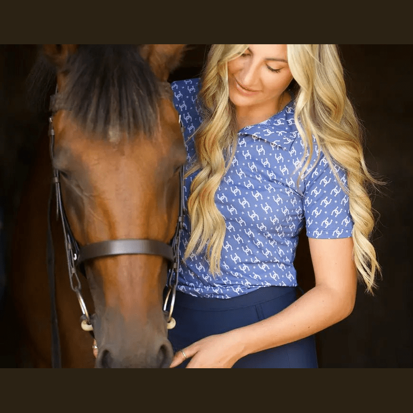 Cowgirl Technical Horse Tiding T-Shirt - navy and lilac - Halt Equestrian