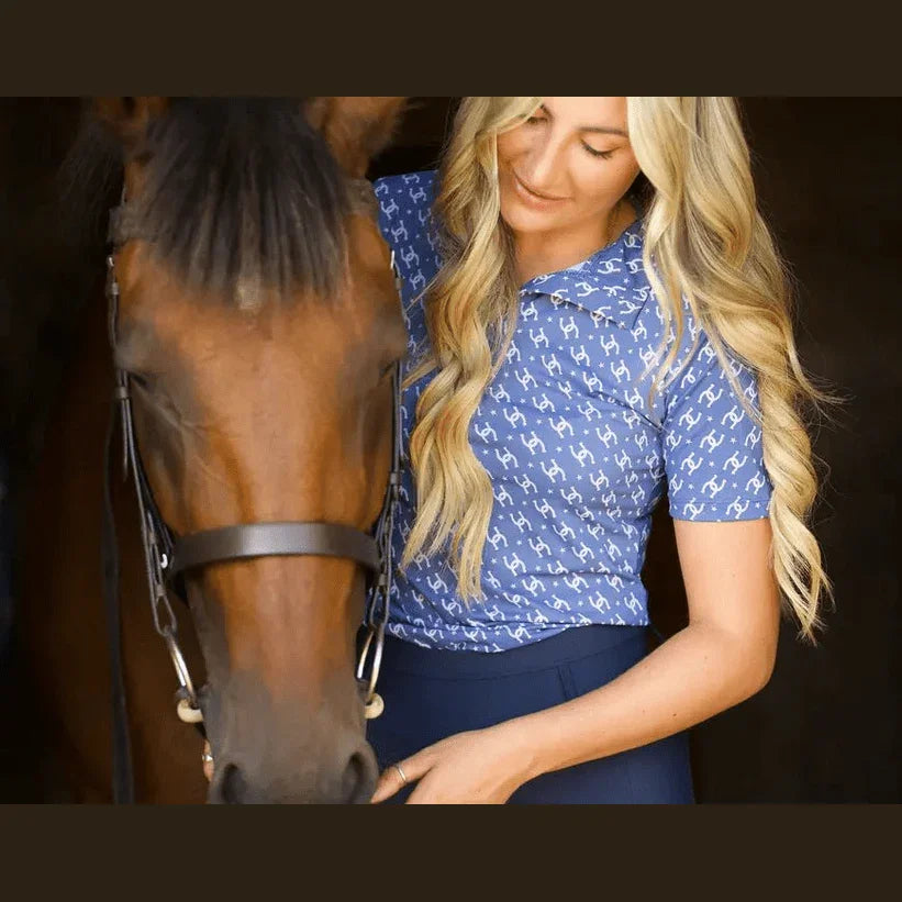 Cowgirl Technical Horse Tiding T-Shirt - navy and lilac - Halt Equestrian
