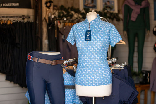 Clothing displays inside the HALT Equestrian shop in Orston
