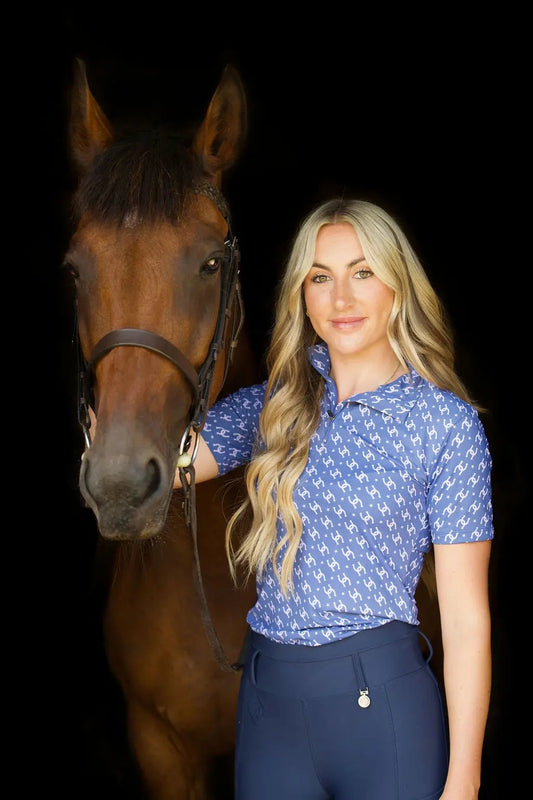 Cowgirl Technical Horse Tiding T-Shirt - navy and lilac - Halt Equestrian