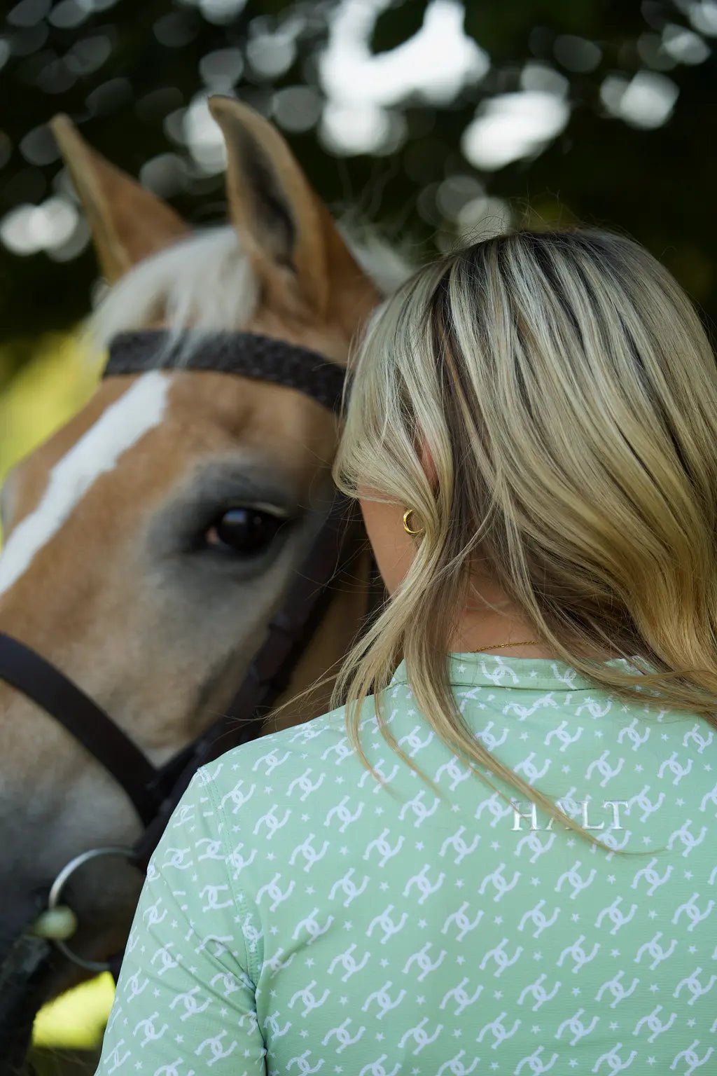 Cowgirl Technical Horse Tiding T-Shirt - Sage and white - Halt Equestrian