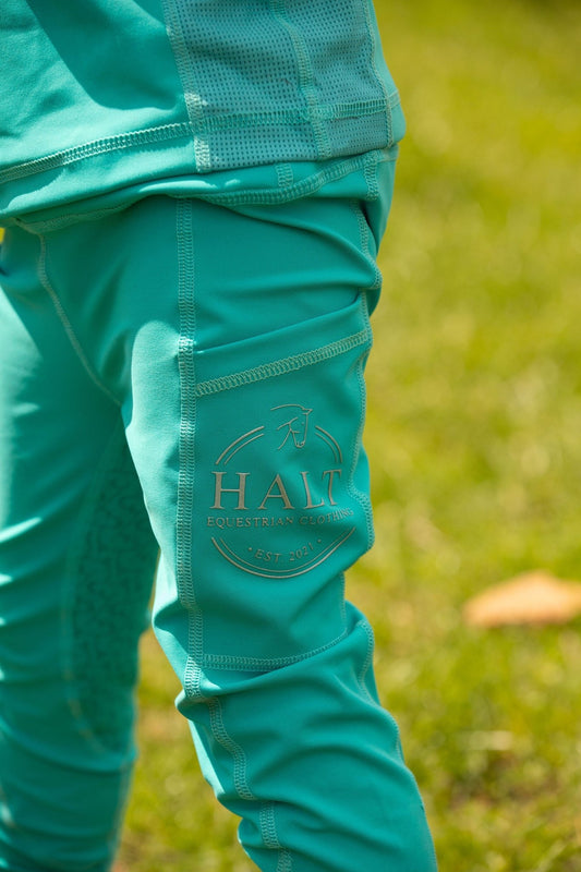 Kids turquoise riding tights - Halt Equestrian