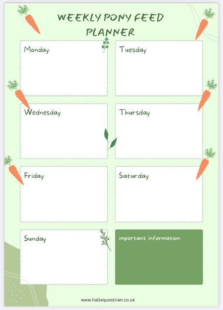 Pony Feeding Planner - Halt Equestrian