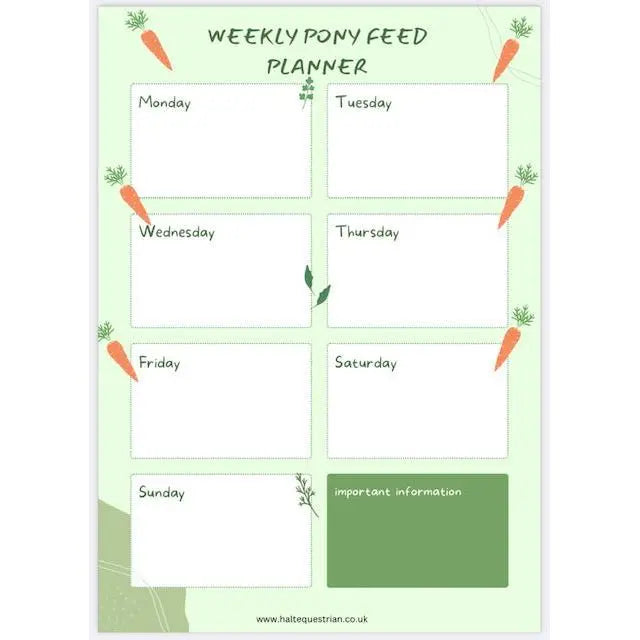 Pony Feeding Planner - Halt Equestrian