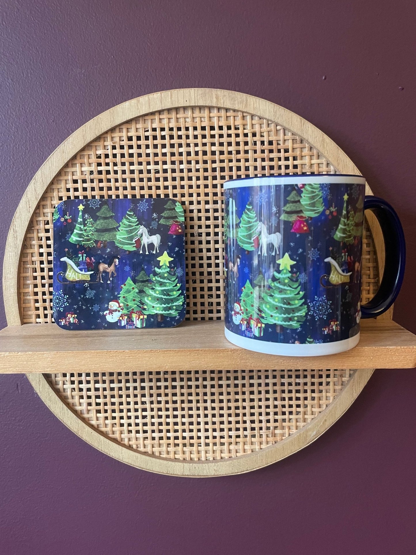 Snowy Christmas mug and coaster set - Halt Equestrian