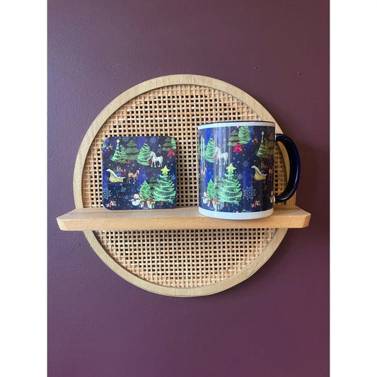 Snowy Christmas mug and coaster set - Halt Equestrian